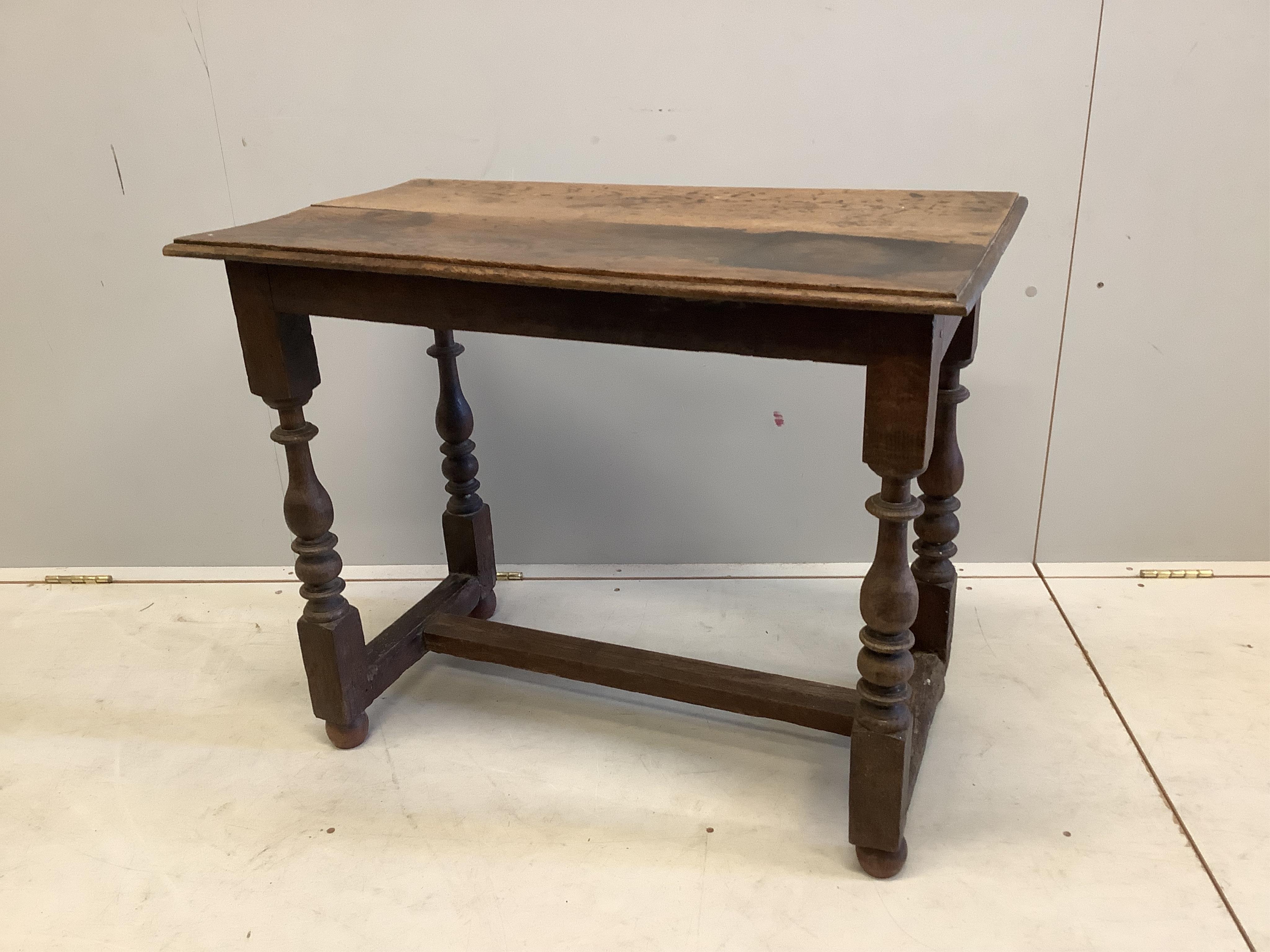 An 18th century and later rectangular oak side table, width 81cm, depth 47cm, height 65cm
